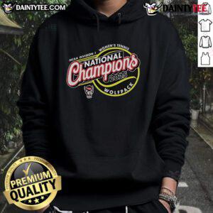 NC State Wolfpack 2025 NCAA Women's Tennis National Champions hoodie in red, showcasing team pride and championship spirit.