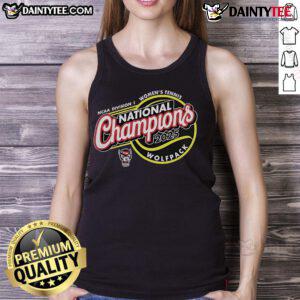 2025 NCAA Women's Tennis National Champions tank top featuring NC State Wolfpack logo and vibrant design.