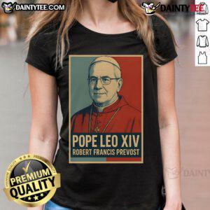 Alt Text: Stylish Ladies Tee featuring Nice Pope Leo XIV design by Robert Francis Prevost, perfect for casual wear.