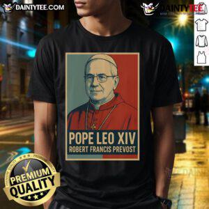 Nice Pope Leo XIV Robert Francis Prevost T-Shirt featuring a stylish design and vibrant colors for religious apparel enthusiasts.