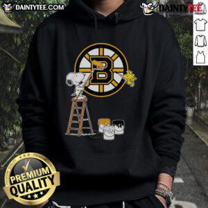 Cozy hoodie featuring a Snoopy and Woodstock painting with the Boston Bruins logo for fans and collectors.