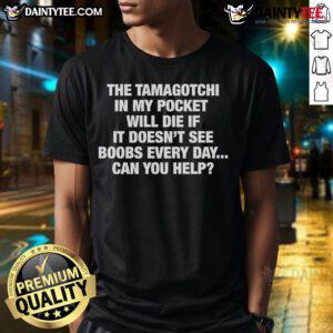 Alt Text: Funny 'Tamagotchi In My Pocket' t-shirt featuring a playful design about virtual pets and daily humor.