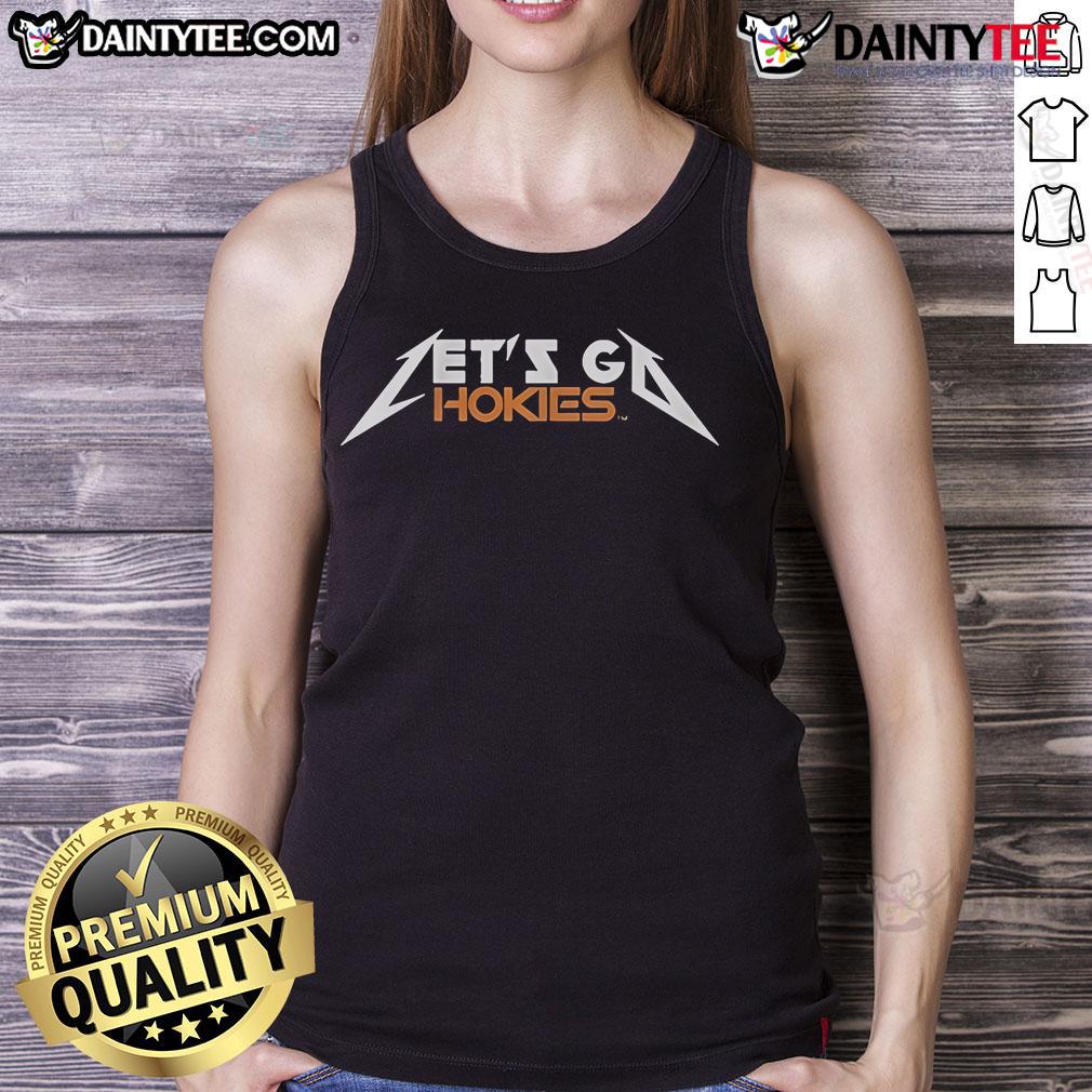Metal tank top featuring 'Let's Go Hokies' design for Virginia Tech Hokies fans, perfect for game day.