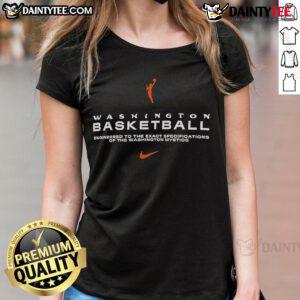 Alt Text: Washington Mystics ladies tee featuring engineered design, perfect for fans of Washington basketball.