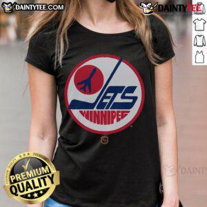 Nice Winnipeg Jets 1979 Retro Logo Ladies Tee featuring vintage design and team colors for fans.