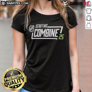 Official 2025 NHL Scouting Combine ladies tee featuring stylish design and logo, perfect for hockey fans and apparel collectors.
