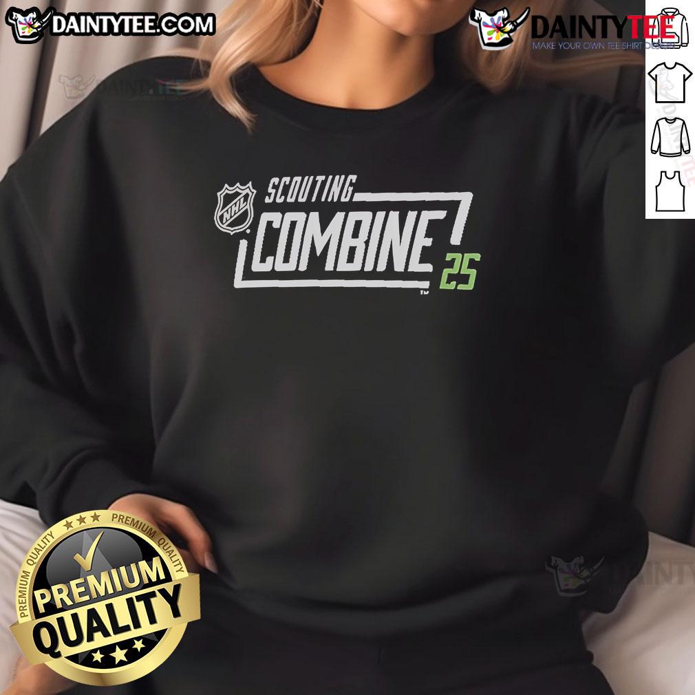 Official 2025 NHL Scouting Combine sweatshirt featuring team logos and a modern design for hockey enthusiasts.