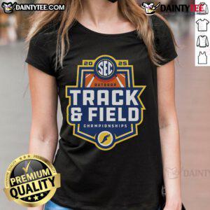 Official 2025 SEC Outdoor Track and Field Championships ladies tee featuring vibrant design and breathable fabric.