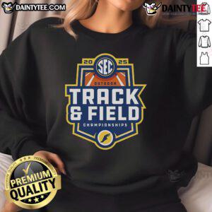 2025 SEC Outdoor Track and Field Championships sweatshirt featuring team colors and logo, perfect for fans and athletes.