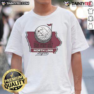 Alt Text: Official 2025 State Golf North Linn Lynx T-Shirt featuring team logo and vibrant colors for golf enthusiasts.