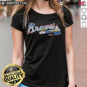Alt Text: Official Atlanta Braves Dominican Republic Flag Logo Ladies Tee featuring vibrant colors and stylish design.