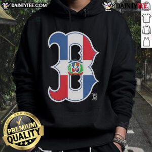 Alt Text: Official Boston Red Sox Dominican Republic flag logo hoodie showcasing team pride and cultural heritage.
