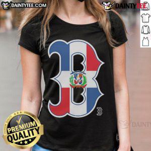 Alt Text: Official Boston Red Sox Dominican Republic Flag Logo Ladies Tee showcasing vibrant design and team pride.