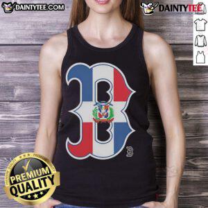 Official Boston Red Sox Dominican Republic flag logo tank top showcasing team pride and cultural heritage.
