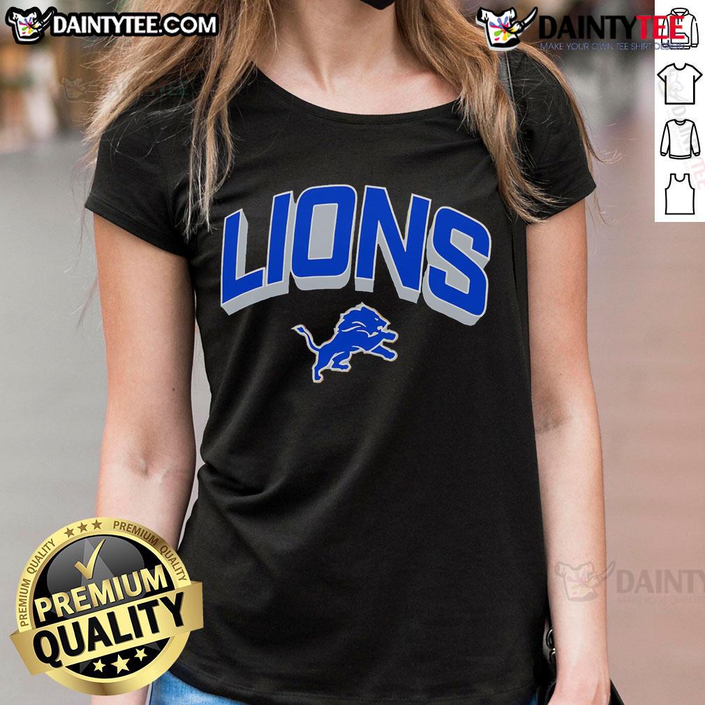 Alt Text: Official Detroit Lions NFL Velocity Performance Arc Ladies Tee in navy blue, perfect for game day or casual wear.
