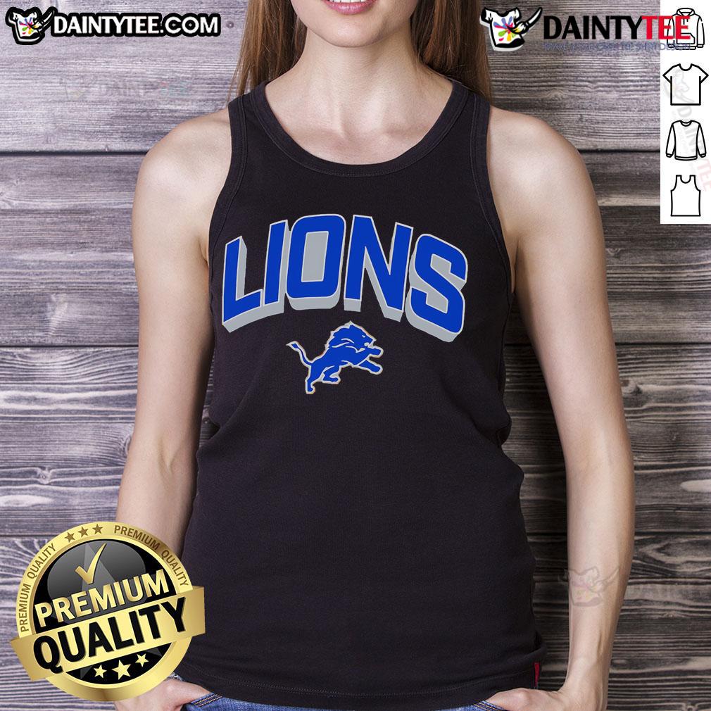 Official Detroit Lions NFL Velocity Performance Arc Tank Top in blue, showcasing team logo and athletic design.