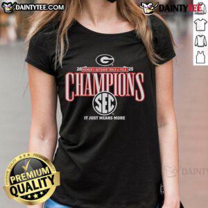Official Georgia Bulldogs 2025 SEC Women's Outdoor Track Field Champions Ladies Tee, featuring team colors and logo.