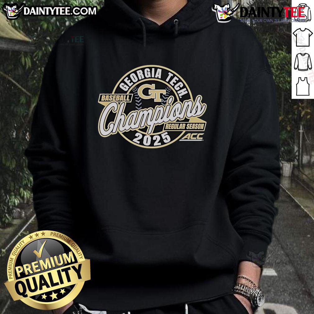 Official Georgia Tech 84 2025 ACC Baseball Regular Season Champions Hoodie, showcasing school pride and championship spirit.