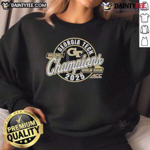 Official Georgia Tech 84 2025 ACC Baseball Regular Season Champions Sweatshirt showcasing team pride and victory.