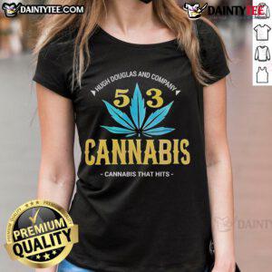 Alt Text: Official Hugh Douglas and Company 503 Cannabis That Hits Ladies Tee featuring a stylish design for cannabis enthusiasts.
