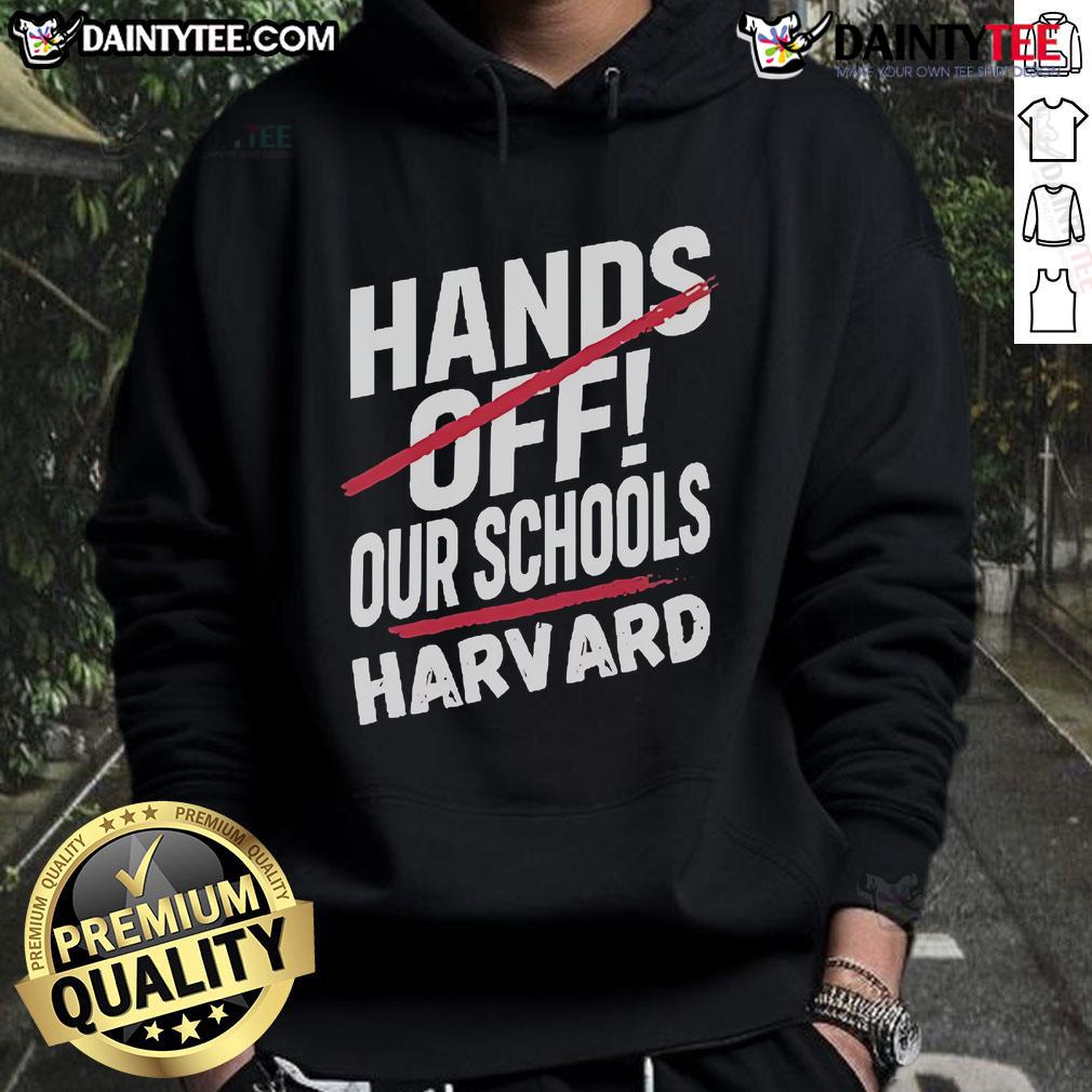 Alt Text: Official I Stand With Harvard Hands Off Anti-Trump Hoodie featuring bold text and a stylish design for activism.