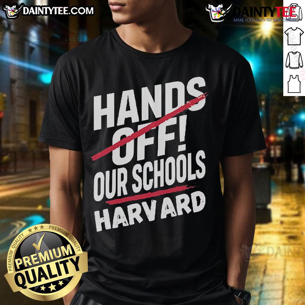 Alt Text: Official I Stand With Harvard Hands Off Anti Trump T-Shirt featuring bold protest graphics and message.