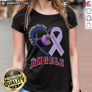 Official I Will Remember For You Alzheimer's Awareness tee for ladies, featuring Los Angeles Angels design.