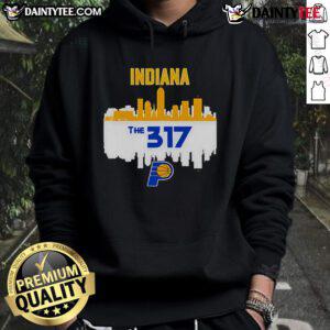 Official Indiana Pacers Cities The 317 NBA Playoffs 2025 Skyline Hoodie featuring vibrant skyline design.