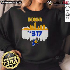 Official Indiana Pacers Cities The 317 NBA Playoffs 2025 Skyline Sweatshirt showcasing vibrant city skyline design.