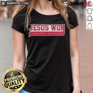 Official Jesus Won Arkansas Razorbacks 2025 Special Ladies Tee in vibrant colors, perfect for fans and game day style.
