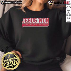 Official Jesus Won Arkansas Razorbacks 2025 Special Sweatshirt featuring team colors and logo for fans.