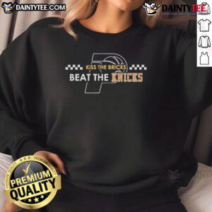 Official 'Kiss The Bricks' sweatshirt featuring NBA Eastern Conference 2025 matchup: Beat The Knicks vs Pacers.