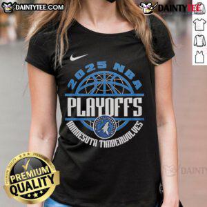 Official Minnesota Timberwolves 2025 NBA Playoffs ladies tee featuring team colors and logo for female fans.