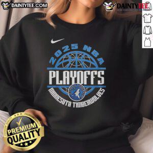 Official Minnesota Timberwolves 2025 NBA Playoffs sweatshirt featuring team colors and logo, perfect for fans.