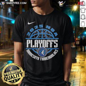 Official Minnesota Timberwolves 2025 NBA Playoffs T-Shirt featuring team logo and vibrant playoff design.
