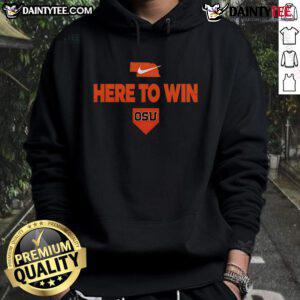 Awesome 2025 Here To Win Oregon State baseball hoodie featuring team colors and logo, perfect for fans and athletes.