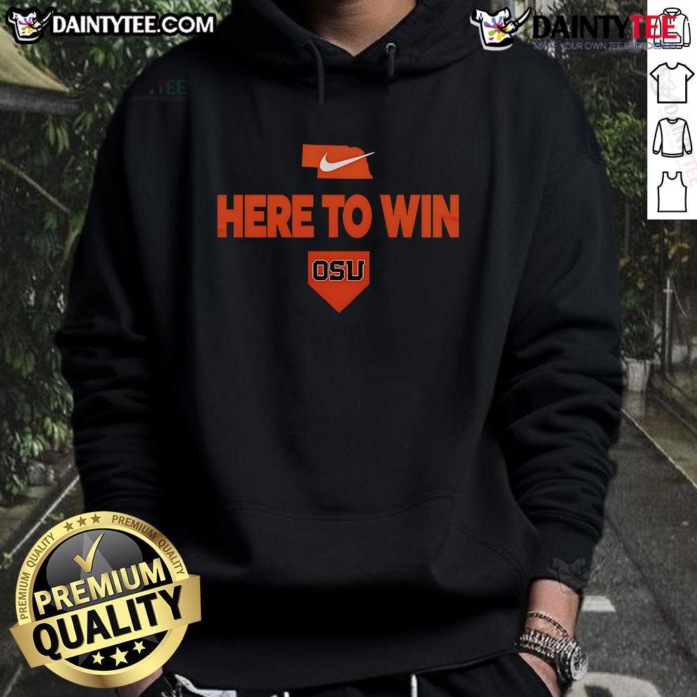 Awesome 2025 Here To Win Oregon State baseball hoodie featuring team colors and logo, perfect for fans and athletes.