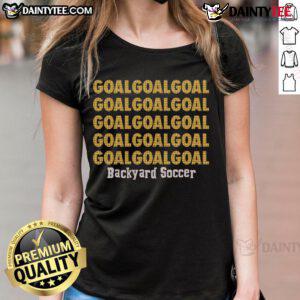 Awesome Backyard Soccer Goal Repeat Ladies Tee featuring a fun soccer graphic for sports enthusiasts.