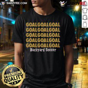 Awesome Backyard Soccer Goal Repeat T-Shirt featuring a vibrant soccer goal design, perfect for sports enthusiasts.