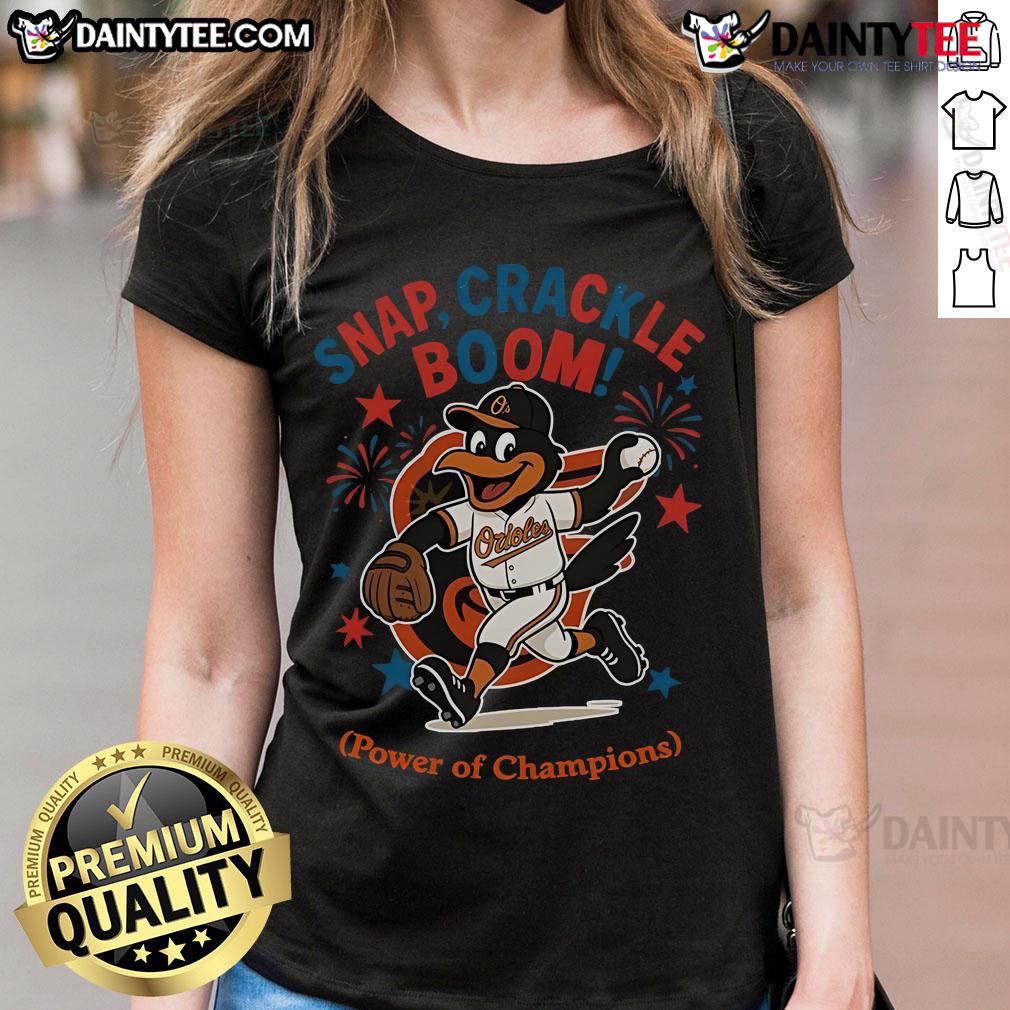Awesome Baltimore Orioles Snap Crackle Boom Independence Day Ladies Tee showcasing team spirit and festive design.