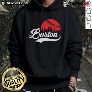 Awesome Boston City Baseball Skyline Hoodie featuring a vibrant skyline and baseball motifs, perfect for sports fans.