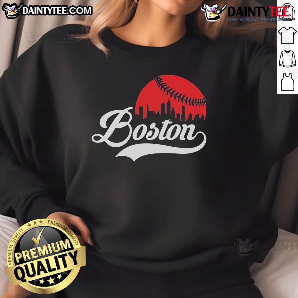 Awesome Boston City Baseball Skyline Sweatshirt featuring a vibrant city skyline design with baseball elements.