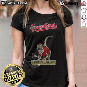 Alt Text: Awesome Cleveland Guardians Tiny Turnip Velociraptor Ladies Tee featuring a fun dinosaur graphic and vibrant colors.