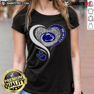 Awesome Fingerprint Heart Penn State Nittany Lions Ladies Tee showcasing school spirit and unique design for fans.