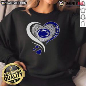 Alt Text: Awesome Fingerprint Heart design on Penn State Nittany Lions sweatshirt, showcasing school spirit and uniqueness.
