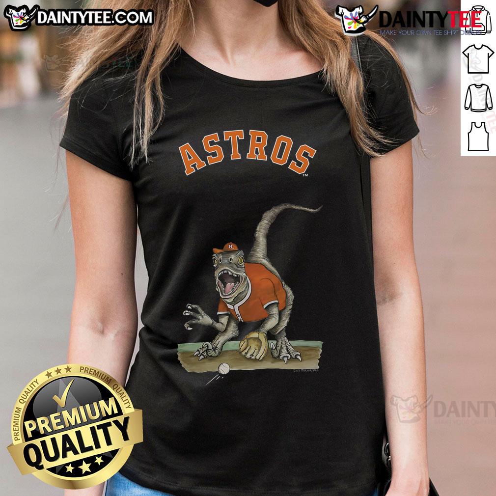 Awesome Houston Astros tiny turnip velociraptor ladies tee featuring a fun dinosaur design for fans and casual wear.