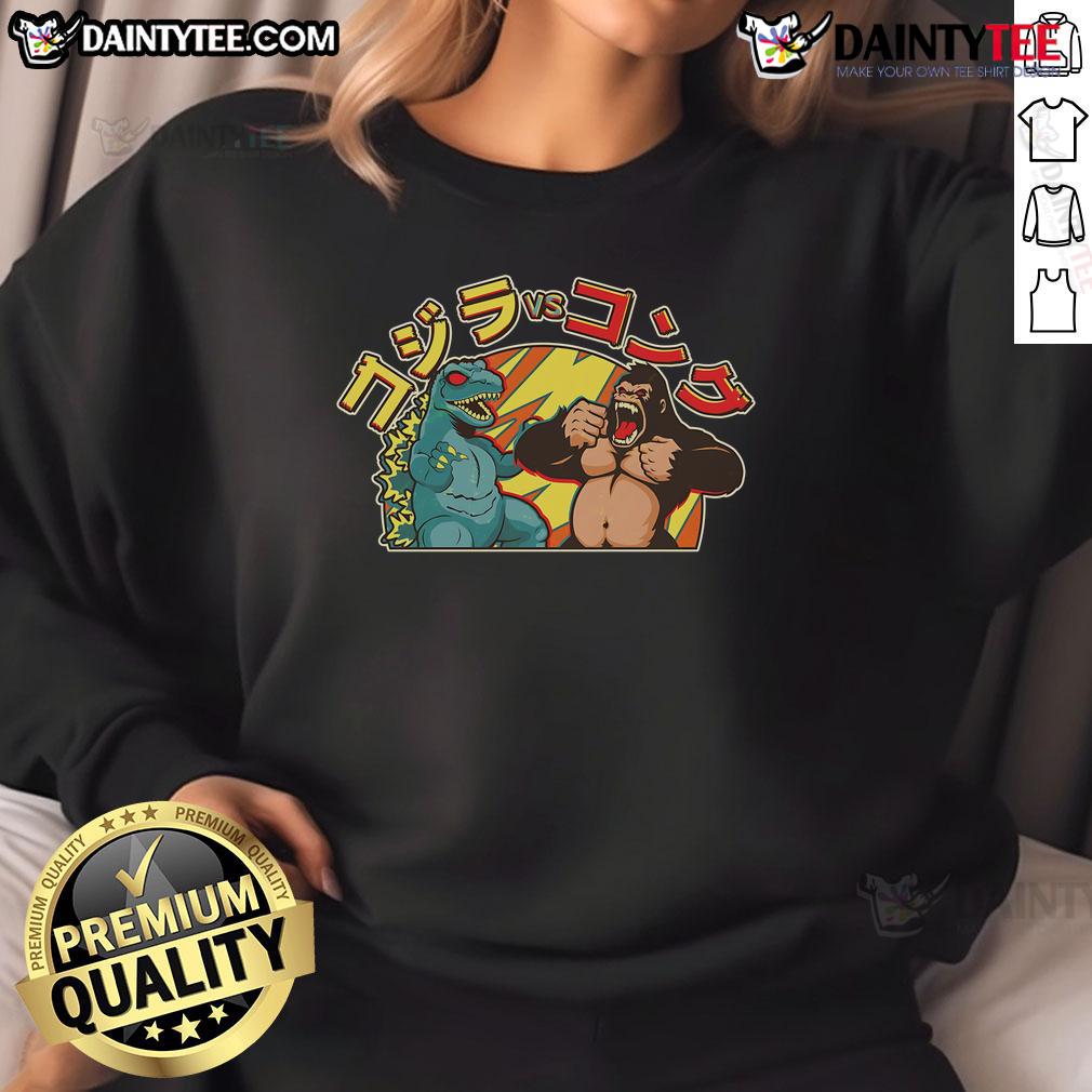 Awesome Japanese Zilla Verse Kong retro monster sweatshirt featuring vibrant graphics and a cozy fit for fans.