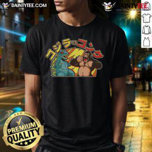 Awesome Japanese Zilla Verse Kong retro monster T-shirt featuring vibrant graphics of iconic monsters in action.