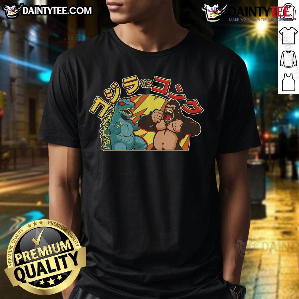 Awesome Japanese Zilla Verse Kong retro monster T-shirt featuring vibrant graphics of iconic monsters in action.