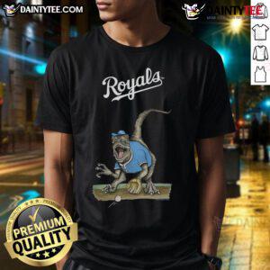 Awesome Kansas City Royals Tiny Turnip Velociraptor T-Shirt featuring a fun dinosaur design for young fans.